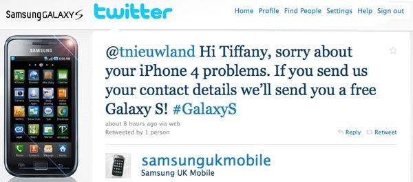 samsung regala Galaxy S por Twitter