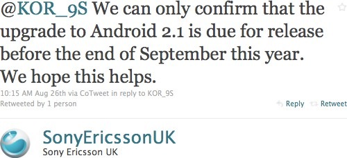 Sony Ericsson Xperia X10 actualización Android 2.1