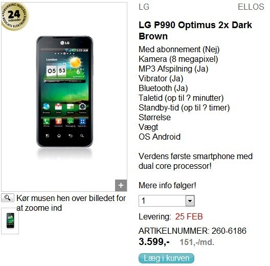 LG Optimus 2X precio