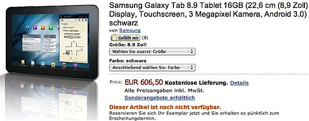 Samsung Galaxy Tab 8.9 Europa
