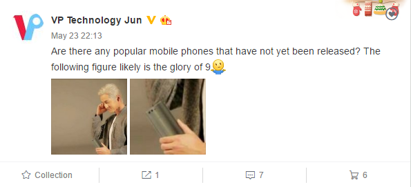 Mensaje de Weibo filtrando imágenes del Huawei Honor 9 .