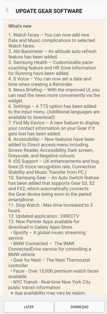 Ítems actualizados en el Tizon OS para el Samsung Gear S3 Classic y Frontier.