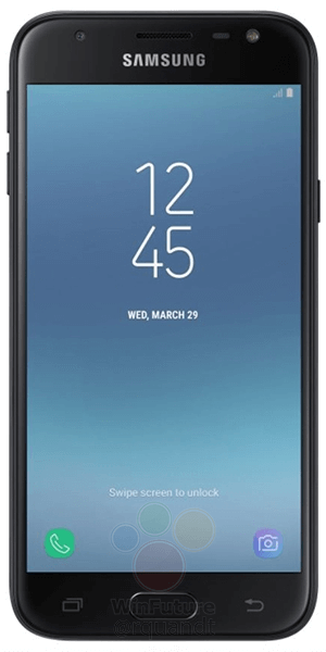 Frente del Samsung Galaxy J3 (2017) negro versión europea. 
