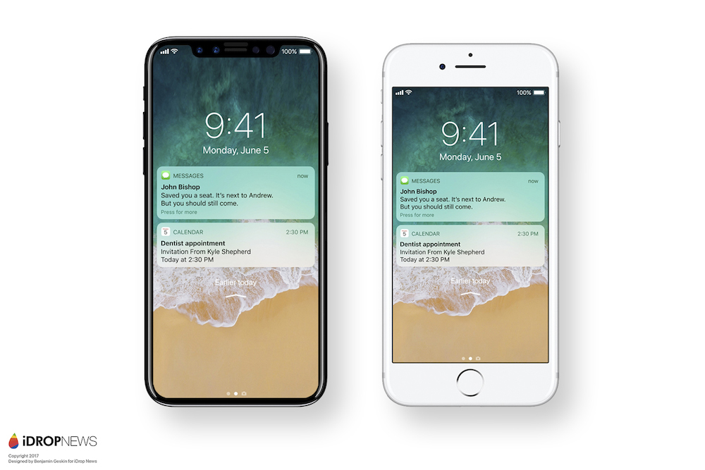 Render ilustrativo comparando un iPhone 8 (izq.) y un iPhone 7 Plus (der.)