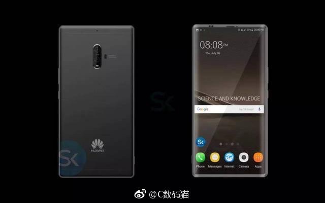 Render filtrado en Weibo mostrando frente y dorso del hipotético Huawei Mate 10.