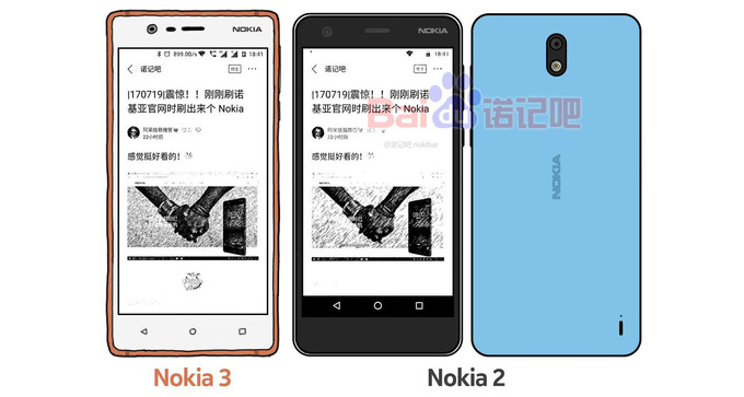Render comparativo del sitio chino Baidu entre un Nokia 3 y un supuesto Nokia 2.