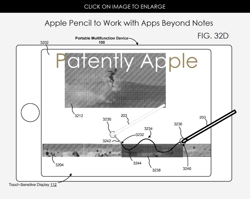 Patente ilustrativa de las funciones de un Apple Pencil en un iPad filtrada por Patently Apple.