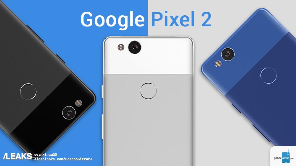 Render colaborativo sobre el Google Pixel 2 en negro, plateado y azul. 