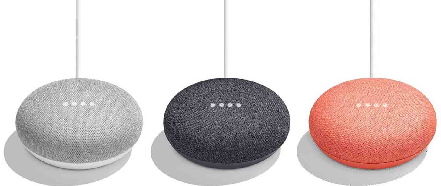 Rende filtrado del Google Home Mini en colores tiza, carbón y brasa. 