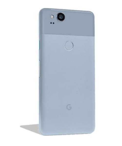 Render del Google Pixel 2 mostrando su dorso en la variante "Kinda Blue". 