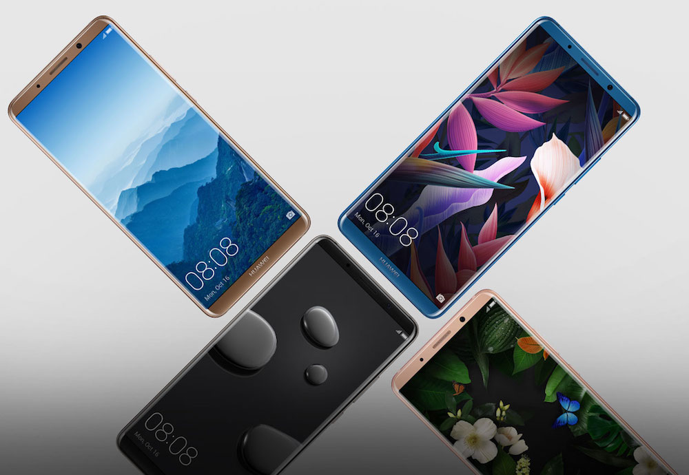 Render oficial de cuatro colores del Huawei Mate 10 Pro. 