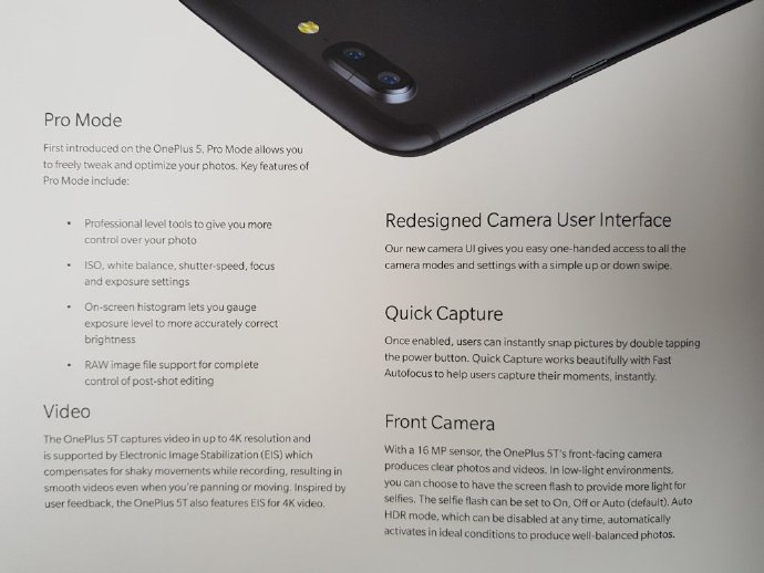 Segunda de cuatro fotografías que detallarían las características del OnePlus 5T.