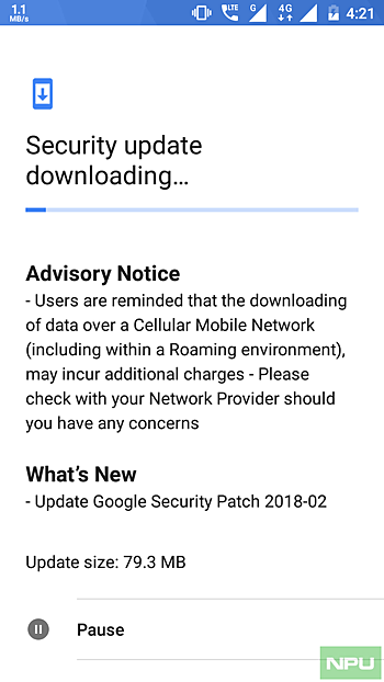 Captura de pantalla del Nokia 8 recibiendo el parche de seguridad de Android de febrero.