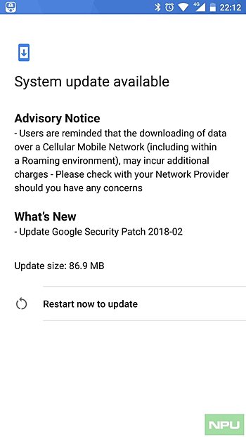 Captura de pantalla del Nokia 8 recibiendo el parche de seguridad de Android de febrero.