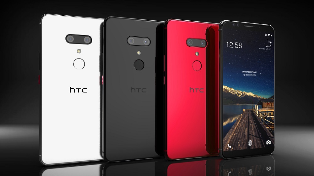 Render conceptual mostrando las supuestas tres variantes de color del HTC U12+. 