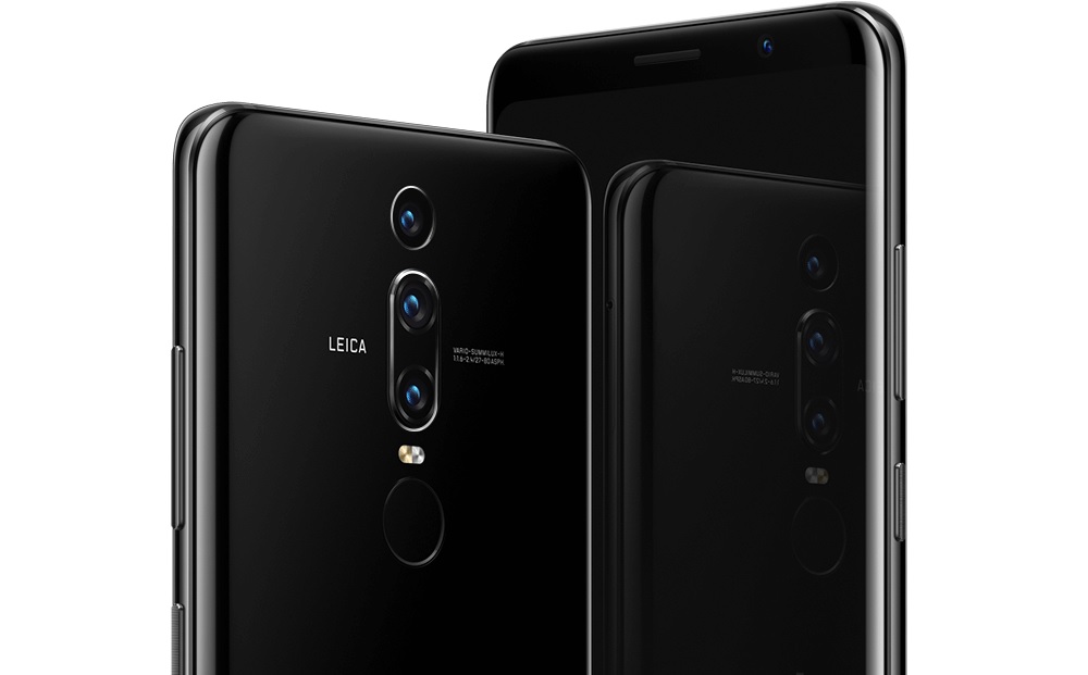 Render oficial del extremo superior frontal y dorsal del Huawei Porsche Design Mate RS negro.