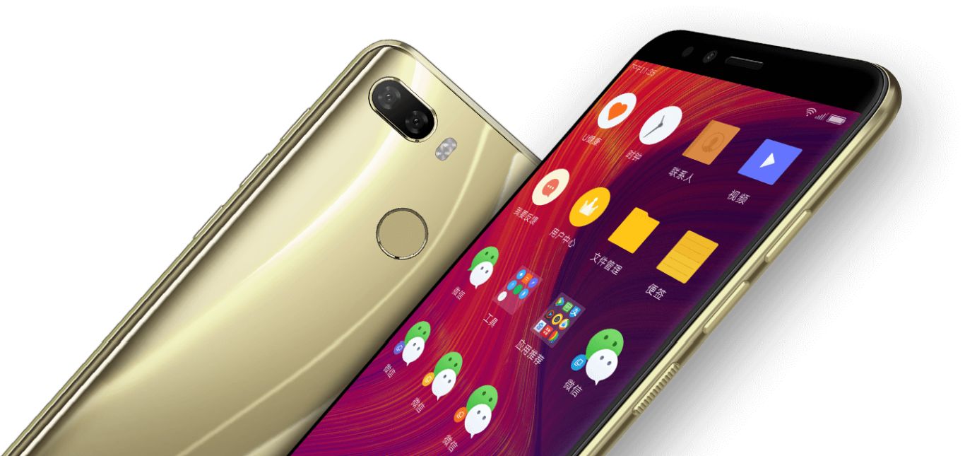Render oficial del frente y dorso del Lenovo K5 Play color dorado.
