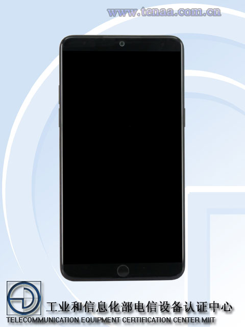 Render oficial del frente del Meizu 15 Plus color negro certificado por TENAA.