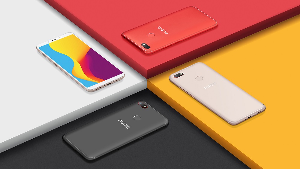 Render oficial del ZTE Nubia V18 mostrando los dorsos de todas sus variantes de color.
