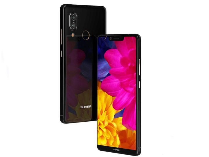 Render oficial del frente y dorso del Sharp Aquos S3 color negro.