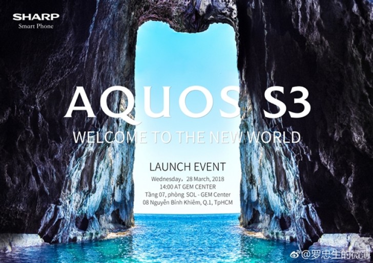 Invitación al evento de presentación en Vietnam del Sharp Aquos S3 el 28 de marzo.