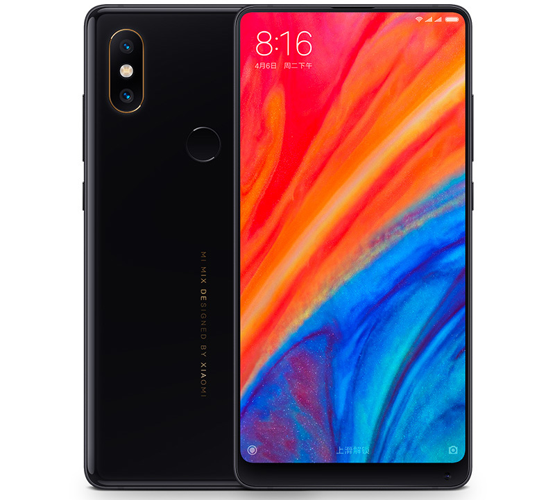 Render oficial del frente y dorso del Xiaomi Mi Mix 2S color negro.