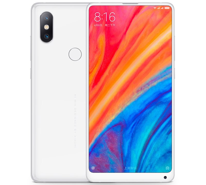 Render oficial del frente y dorso del Xiaomi Mi Mix 2S color blanco. 