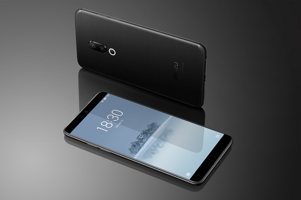 Render oficial del frente y dorso del Meizu 15 color negro.