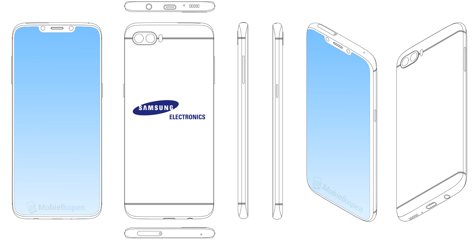 Patente de teléfono de Samsung con muesca frontal.