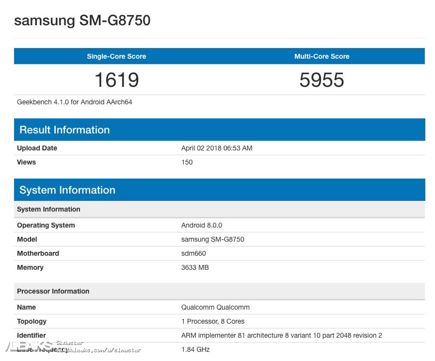 Resultados en prueba de benchmarking del supuesto Samsung Galaxy S9 Mini.
