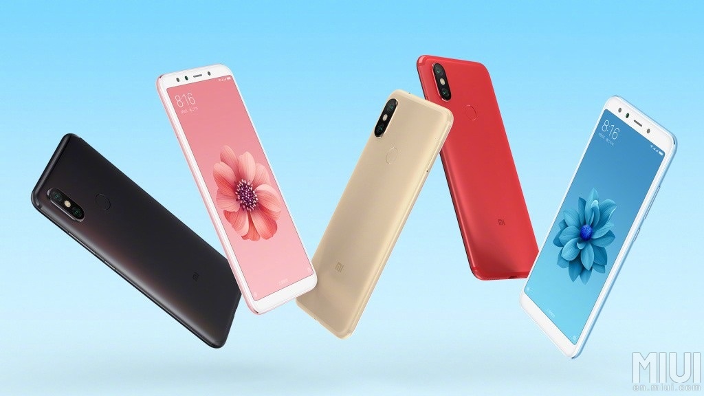 Render oficial del Xiaomi Mi 6X luciendo sus cinco variantes de color.