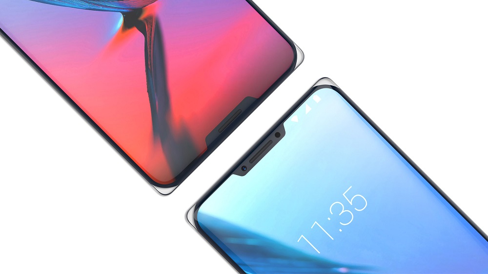 Render oficial de los dos extremos del frente del ZTE "Iceberg" mostrando sus muescas frontales.