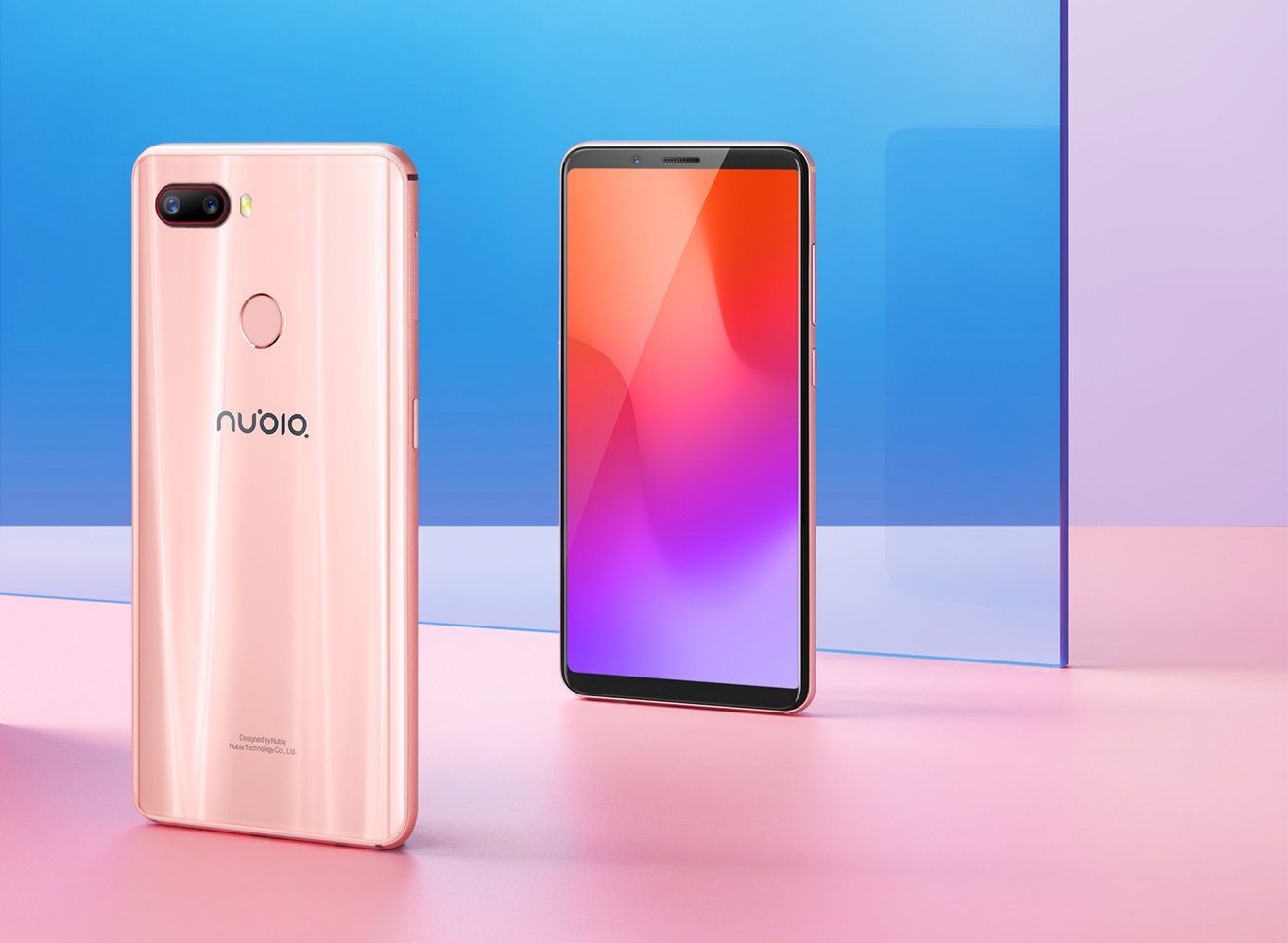 Render oficial parcial del ZTE Nubia Z18 mini en su variante color rosado.
