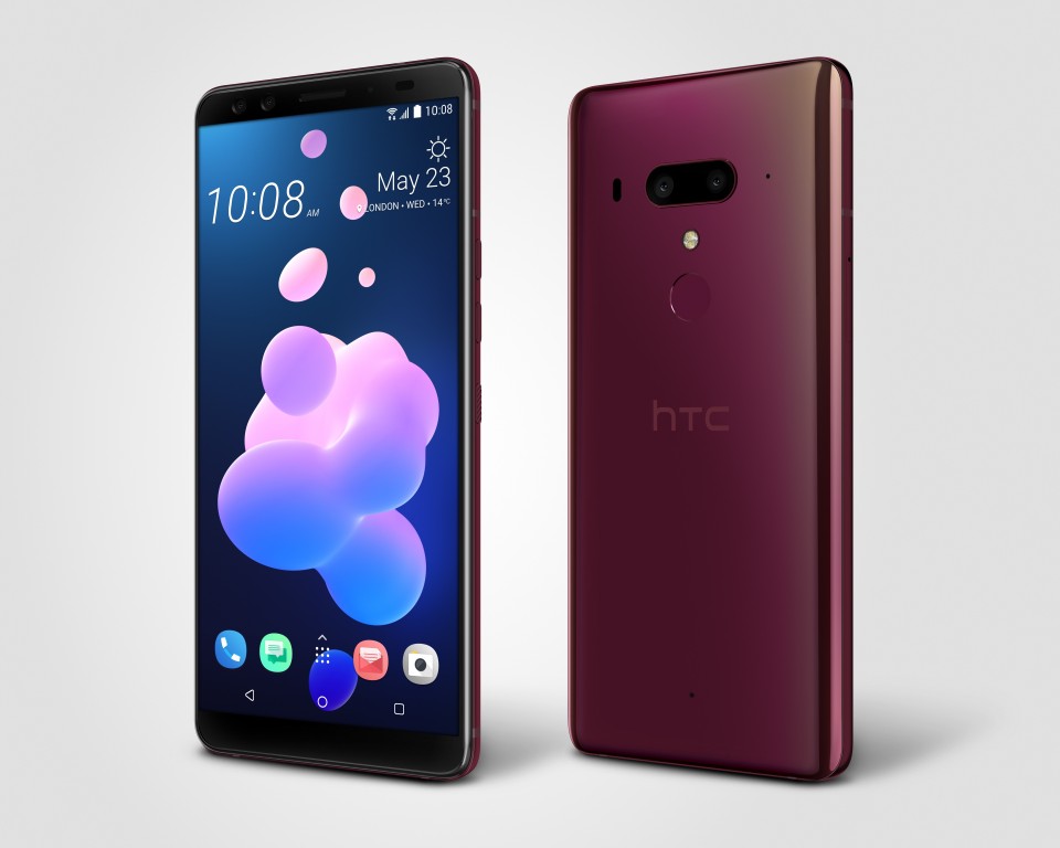 Render oficial del frente y dorso del HTC U12+ color "Bordeaux".