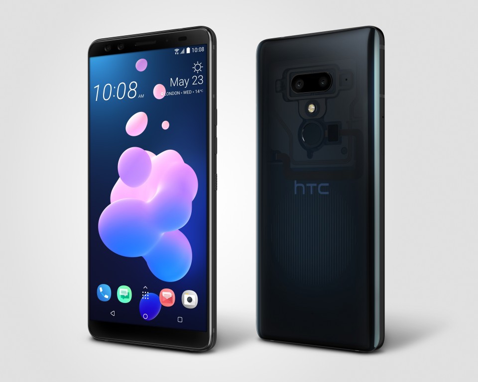 Render oficial del frente y dorso del HTC U12+ color "Translucent Blue".