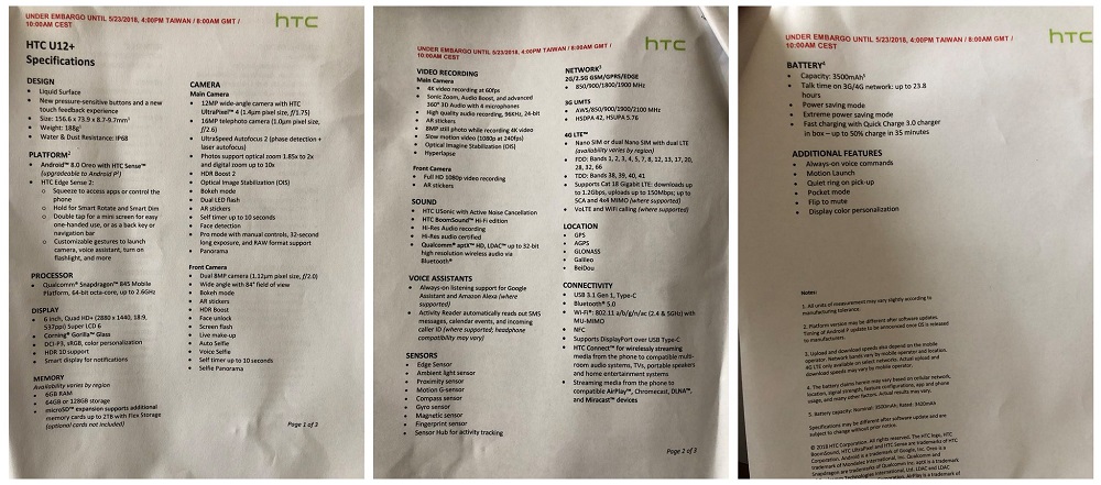 Fotografías filtradas mostrando las especificaciones completas del HTC U12+.