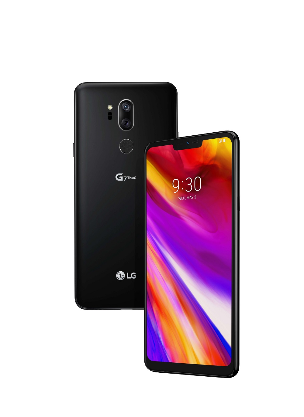Render oficial del frente y dorso parcial del LG G7 ThinQ.