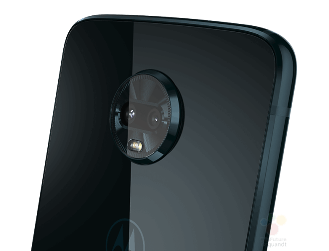 Render filtrado del extremo superior dorsal del Motorola Moto Z3 Play.