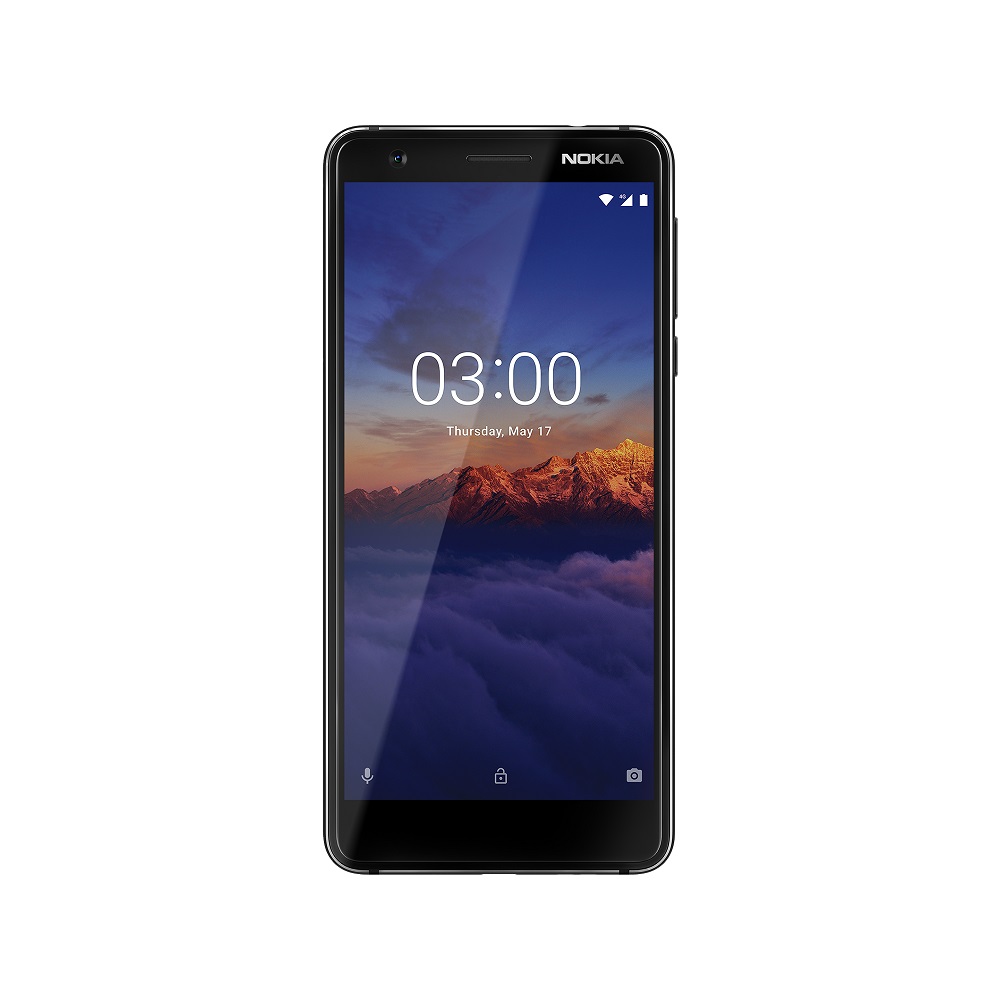 Render oficial del frente del Nokia 3.1 color negro.