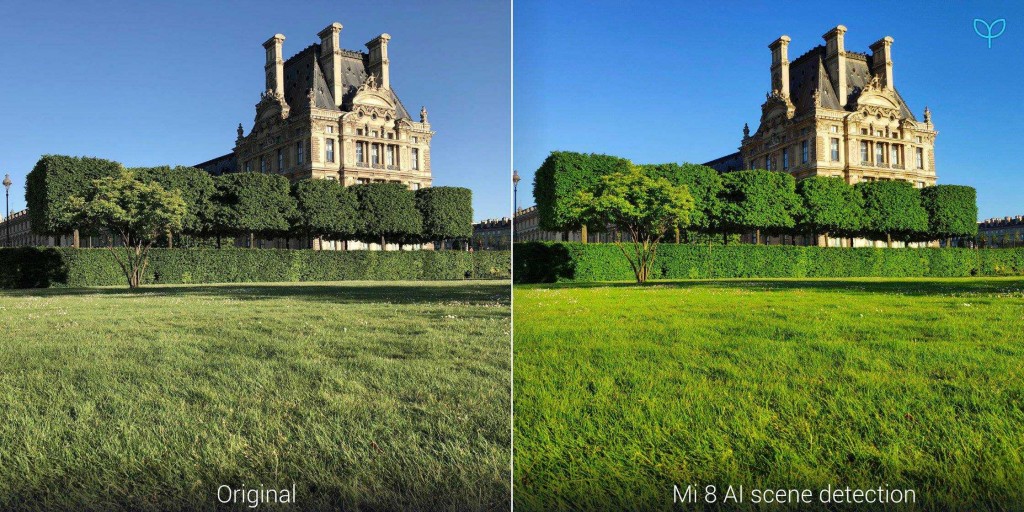 Comparación de fotos capturadas por una cámara regular (izquierda) y por el Mi 8 (derecha).