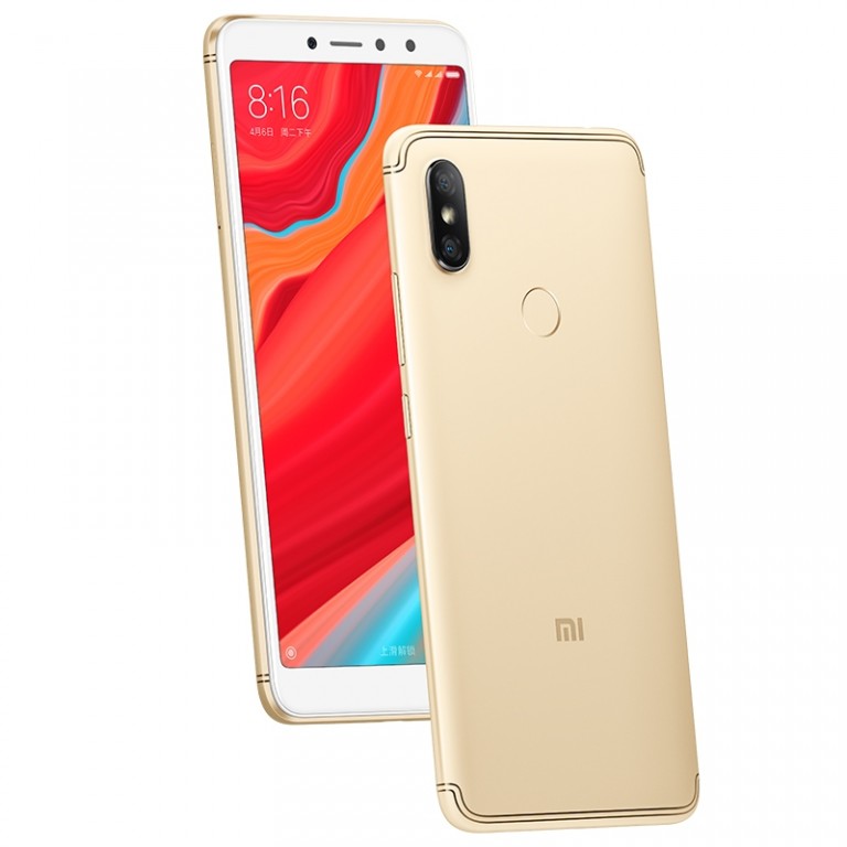 Render frontal y dorsal del Xiaomi Redmi S2 color "Champagne Gold".