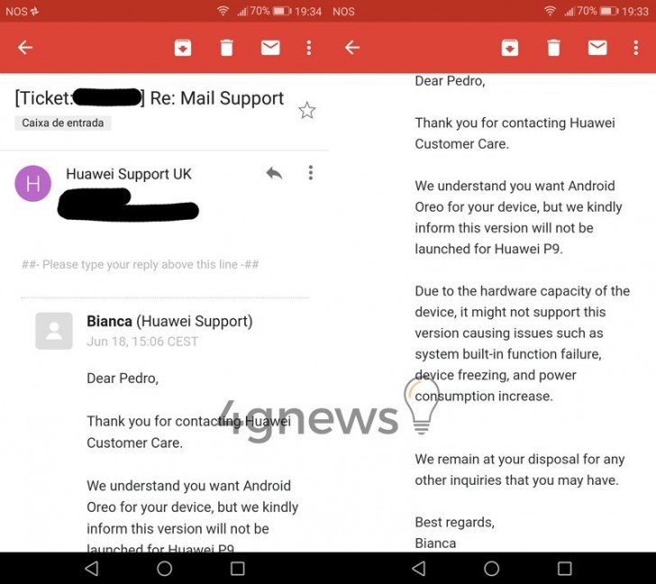 Palabra oficial del soporte técnico de Huawei en el Reino Unido.