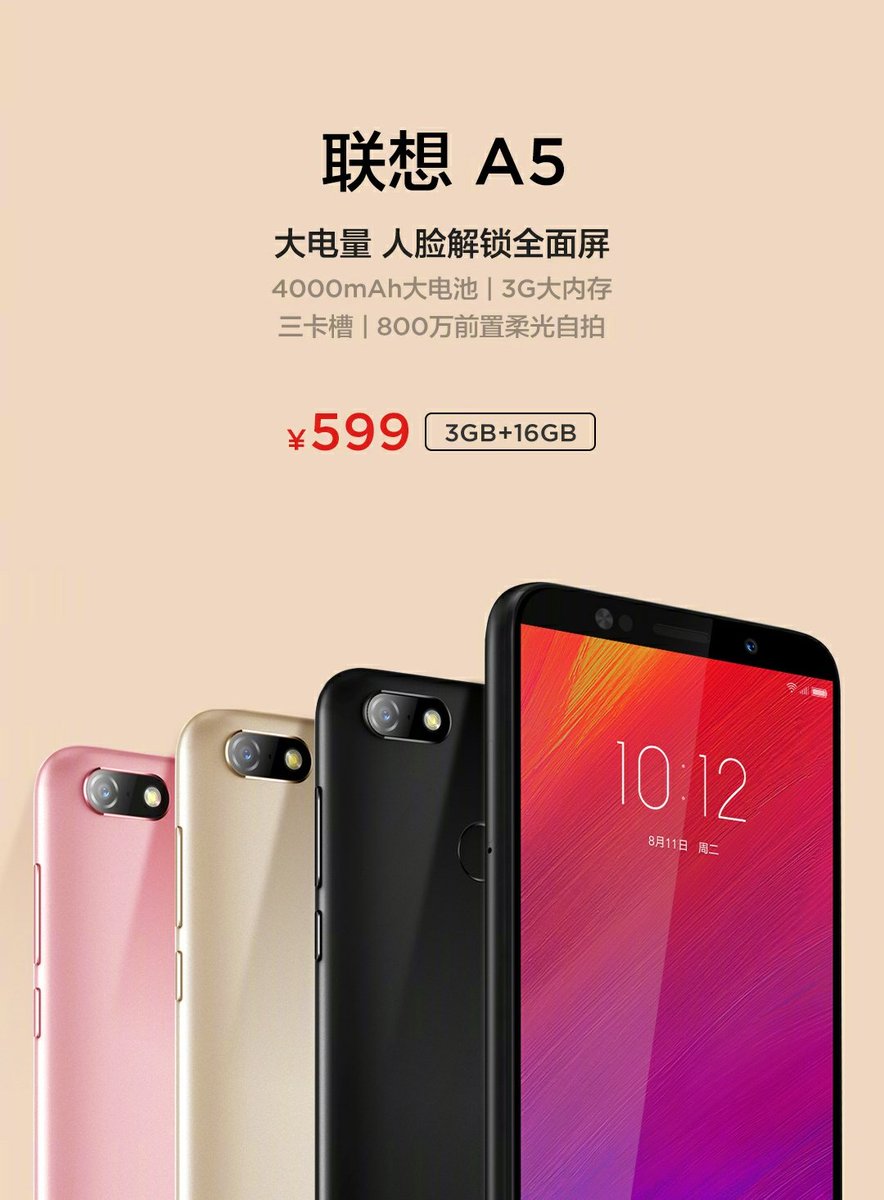 Póster oficial del Lenovo A5 vistiendo todas sus variantes de color.