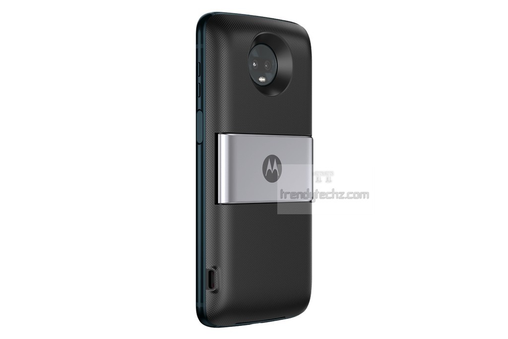 Render filtrado del Motorola Moto Z3 Play vistiendo un Moto Mod proyector.