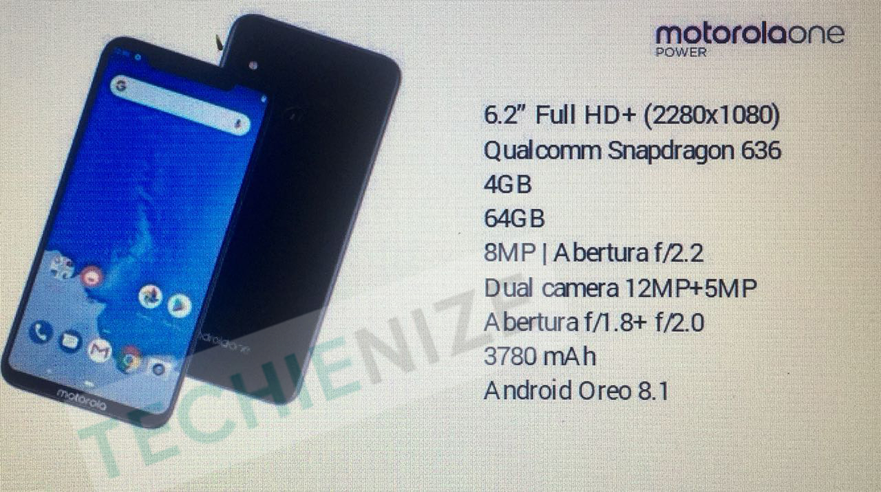 Diseño exterior y características filtradas del Motorola One Power.
