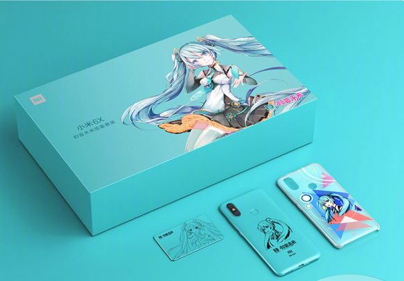 Foto oficial de gran parte del contenido del empaque del Xiaomi Mi 6X Hatsune Miku Edition.