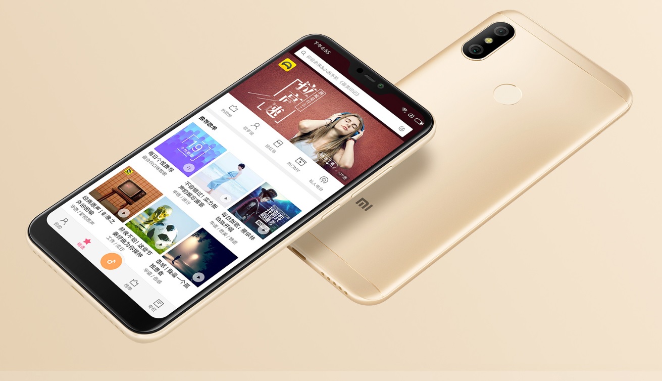 Render oficial del frente y dorso del Xiaomi Redmi 6 Pro color "Sand Gold".