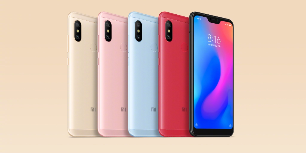 Render oficial del Xiaomi Redmi 6 Pro mostrando sus cuatro variantes de color.