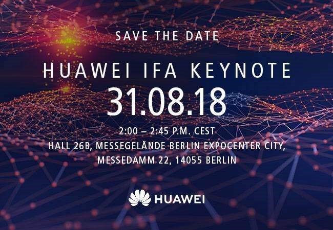 Invitación al evento de presentación de Huawei el 31 de agosto en la IFA 2018.