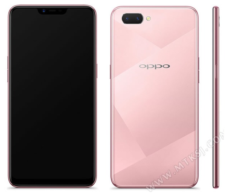 Rneder filtraod del frente, dorso y arista derecha del OPPO A5.